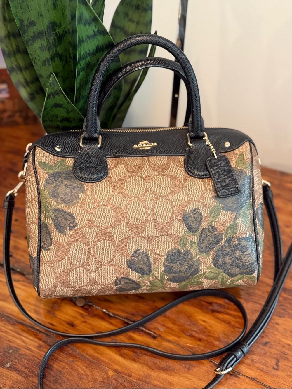 Coach Mini Bennett Satchel in Camo Rose Signature Crossgrain Leather